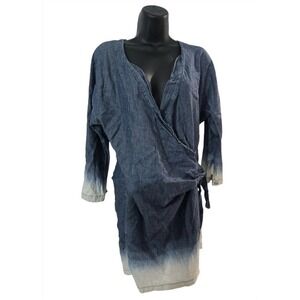 7 For All Mankind Denim Wrap Dress XS Blue Ombre Dip Dye Chambray Mini V-Neck
